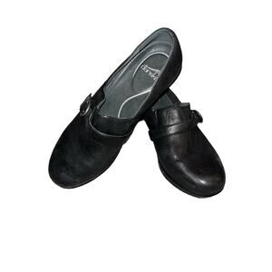 Women's Dansko Black 40 Leather Clogs Shoes Slip-On Buckle